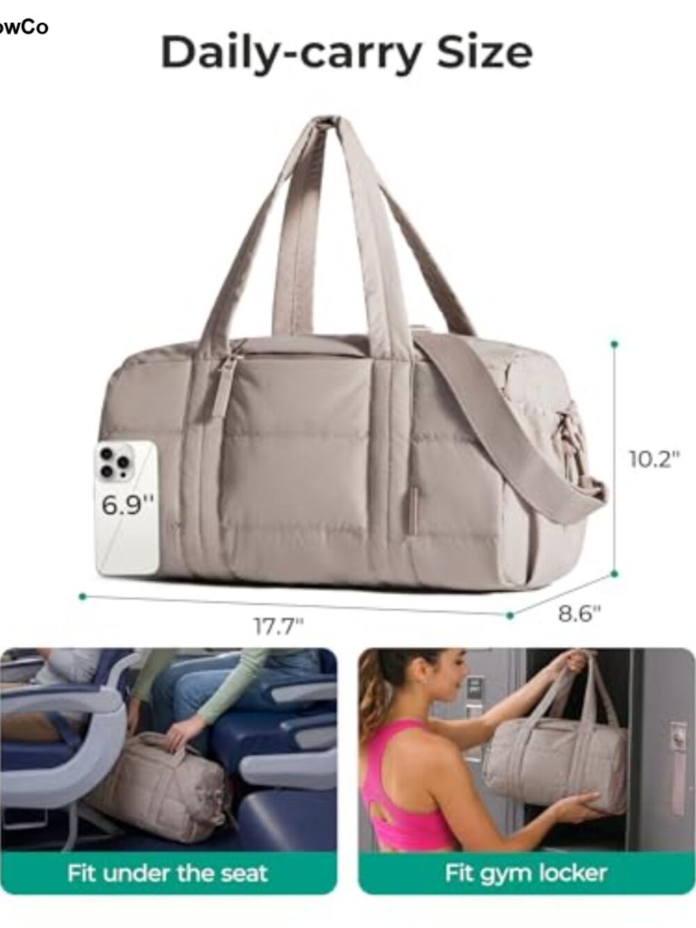 Puffy Quilted Nylon Gym Duffle Bag with Yoga Mat Straps 24L - Picture 4 of 6